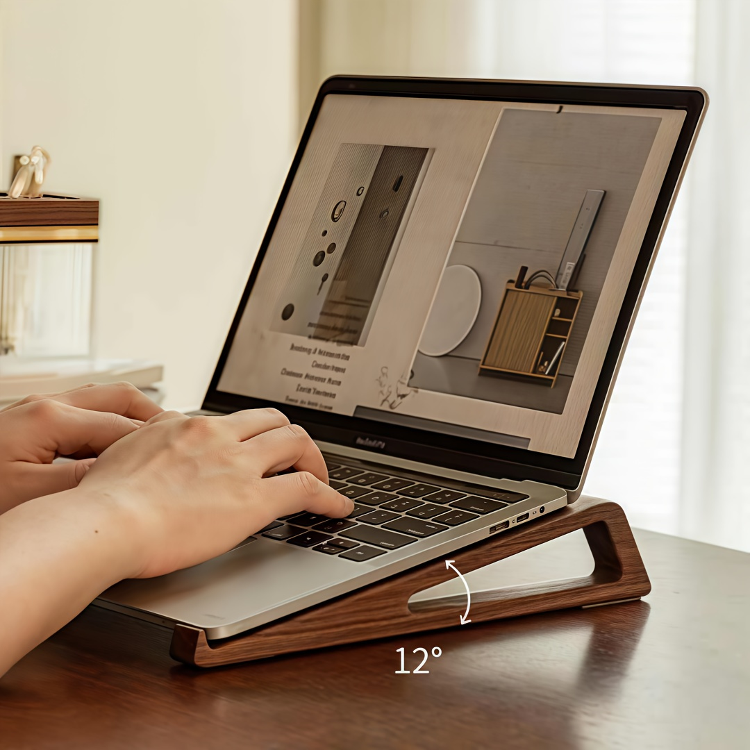 Cooling Stand Tablet - ポータブル折りたたみ木製ラップトップスタンド - 人間工学に基づいた 12 ° 角度調整可能、冷却換気三角形デザイン、オフィスアクセサリー