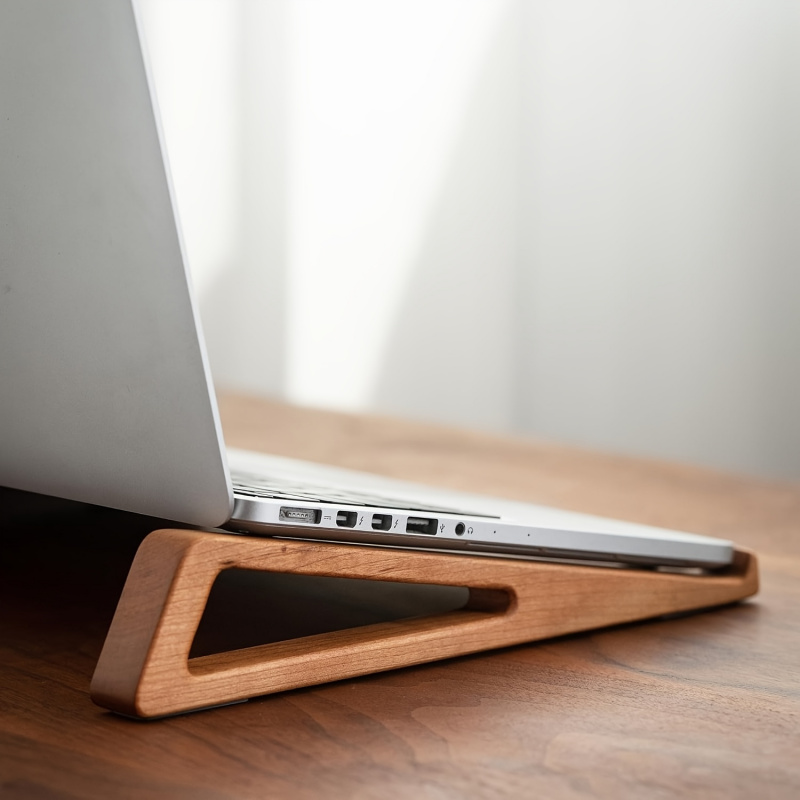 Cooling Stand Tablet - ポータブル折りたたみ式木製ノートパソコンスタンド - 人間工学に基づいた12 ° 角度調整可能、冷却換気三角形デザイン、オフィスアクセサリー