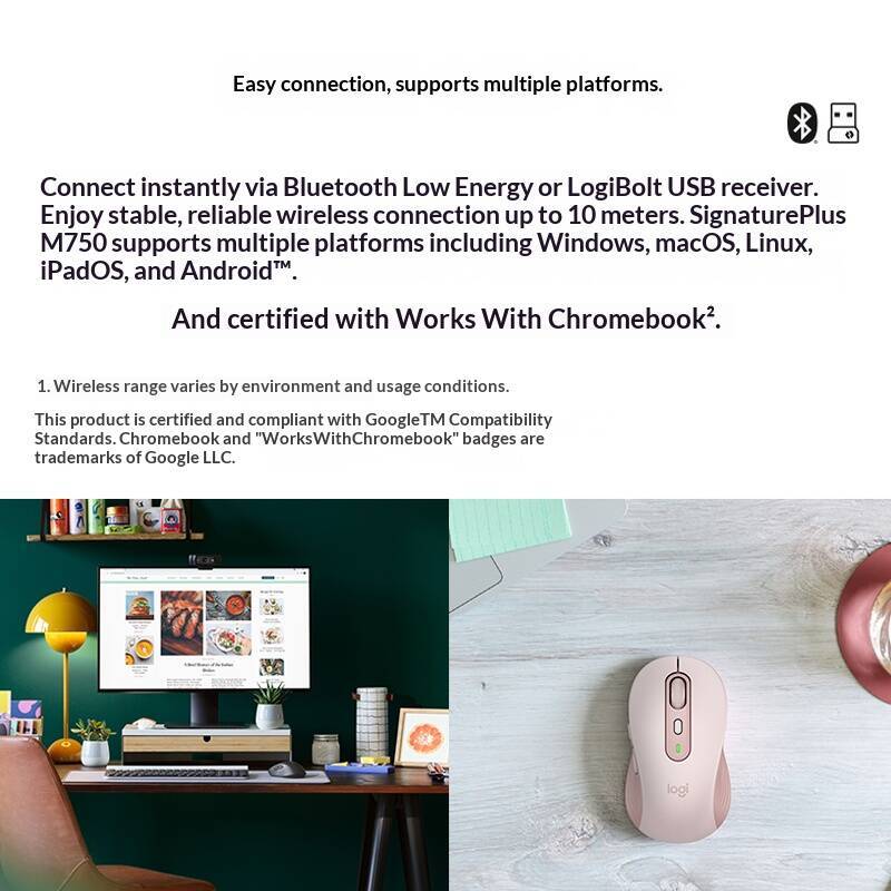 M750 ブルートゥースマウス 静音クリック スマートホイー - Logitech Tablet Accessories のレビューと価格